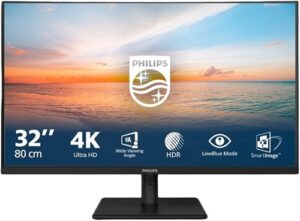 Philips 32E1N1800LA, 31.5" VA, 3840x2160, 16:9, 4ms, 2xHDMI, 1xDP, Speakers, VESA, Tilt, 3 Year Warranty