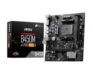 MSI B450M-A-PRO-MAX II, B450 AM4, 2x DDR4, 1x PCI-E 3.0 x16, 4x SATA3, Turbo M.2, 4x USB 3.2, DVI-D, HDMI, Micro ATX, 2.5Gb LAN, 3 Year Warranty