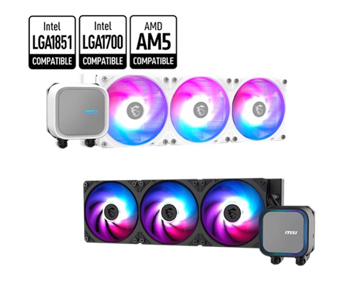 MSI MAG CORELIQUID A13 360 Black, CPU Cooler, 360mm Radiator, 3x 120mm Rifle Bearing Fans, ARGB GEN2, Compatible with Intel Socket LGA 1700, 1851, AMD AM5, AM4, 3 Year Warranty