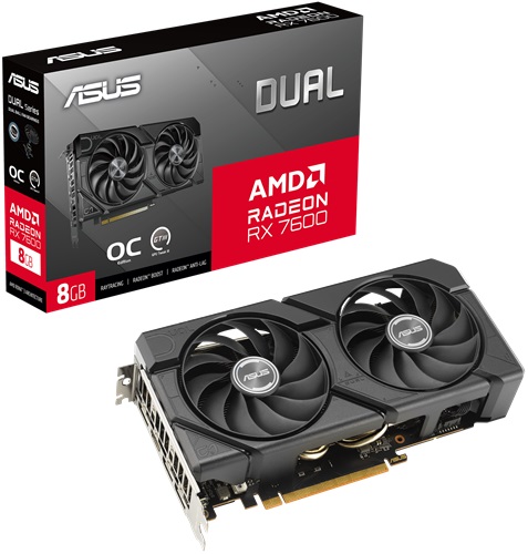 ASUS DUAL-RX7600-O8G-EVO, AMD Dual Radeon RX 7600(Boost: 2715 MHz), , 8GB DDR6(18000MHz), PCI-E 4.0, HDMI 2.1, 3x DisplayPort 1.4a, 2.5 Slot Design, 3 Year Warranty
