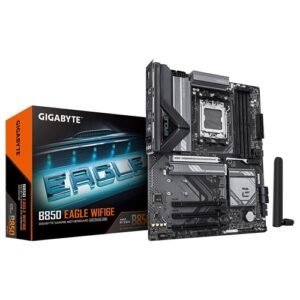 Gigabyte GA-B850-EAGLE-WIFI6E, ATX, AMD AM5, 4xDDR5, 3xM.2, 4xSata 6GB/s, RAID, 1xPCIe, 1xHDMI, 1xDP, Gbe Lan, Wireless AX=Bluetooth, 2xUSB-C, 6xUSB3.2, 4xUSB 2.0, 3 Year Warranty