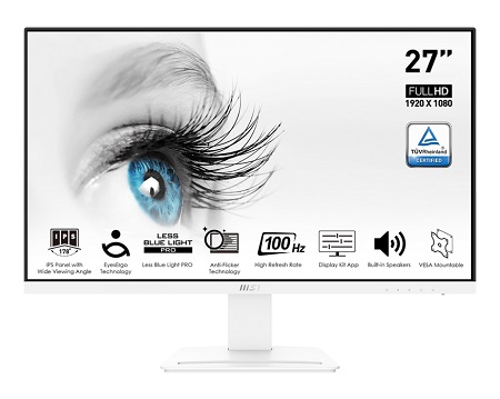 MSI PRO MP273AW, 27" IPS Screen, 1920x1080, 16:9, 1ms, 100Hz, Adaptive Sync, 1xHDMI, 1xDP, 1xVGA, Speakers, VESA, Tilt, 3 Year Warranty