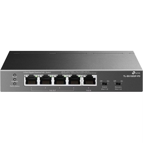 TP-Link TL-SG1005P-PD, 5-Port Gigabit Desktop Switch, 4xGbE PoE+ Ports, 1xGbE PoE++ Port, 5 Year Warranty