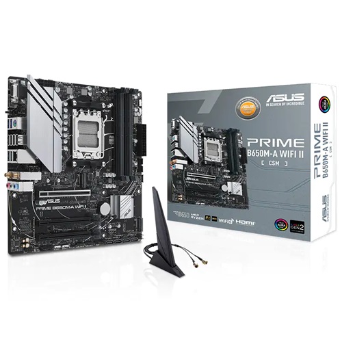 Asus B650M PRIME B650M-A WIFI II-CSM, AMD AM5 Micro-ATX Motherboard 4x DDR5 192GB, 1x PCIe 4.0 x16 slot,2 x M.2 slots, 4 x SATA,Wi-Fi 6 1 x HDMI.1, 3 Year Warranty