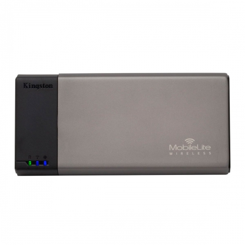 Kingston MLW221, MobileLite Wireless Flash Reader WI-FI , Input: USB and SD (SDHC, SDXC and microSD (with included adapter) ),Wi-Fi 802.11g/n with WPA2, Battery built-in Li-Polymer 1800 mAh 3.7v, 1 Year Warranty