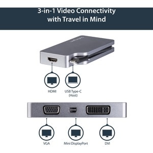 Startech CDPVDHDMDPSG, A/V Adapter, 1 x24-Pin USB-C Male, 1x25-Pin DVI-D Female, 1x19-pin HDMI Female, 1x20-Pin Mini DP Female, 1x15-pin HD-15 VGA Female, Space Gray, 3 Year Warranty - Image 4