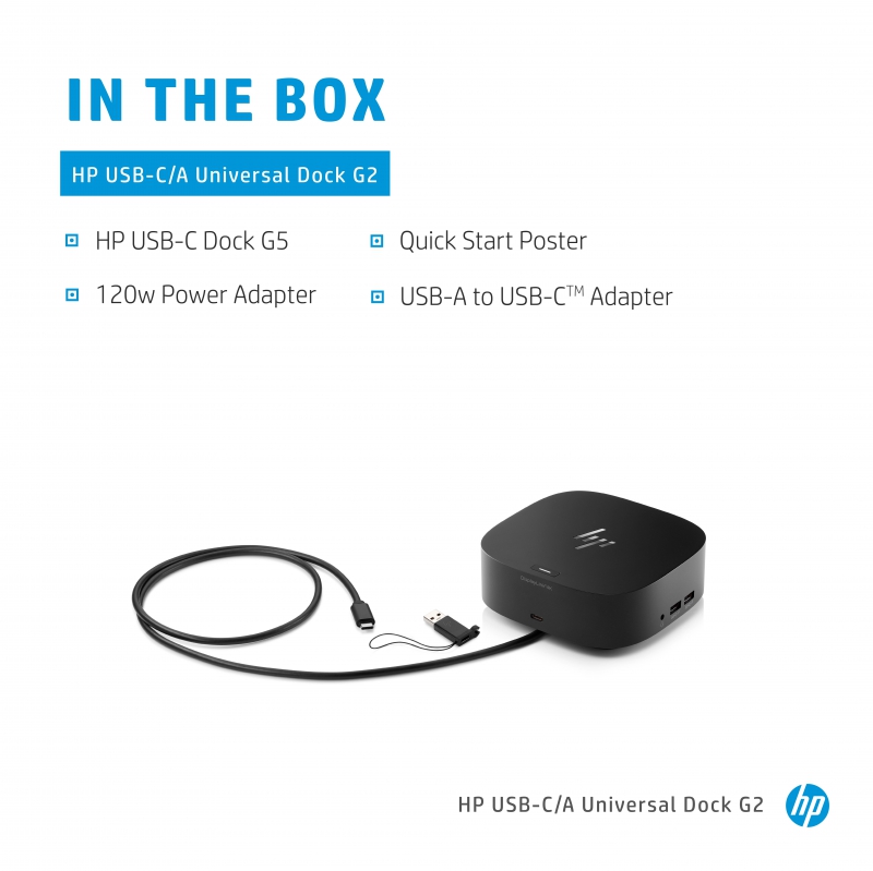 HP 5TW13AA, USB-C/A Universal G2 Dock, 100W, 1xHDMI, 2xDP, 1xRJ-45, USB, Wired, Black, 1 Year Warranty - Image 20