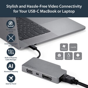 Startech CDPVDHDMDPSG, A/V Adapter, 1 x24-Pin USB-C Male, 1x25-Pin DVI-D Female, 1x19-pin HDMI Female, 1x20-Pin Mini DP Female, 1x15-pin HD-15 VGA Female, Space Gray, 3 Year Warranty - Image 8