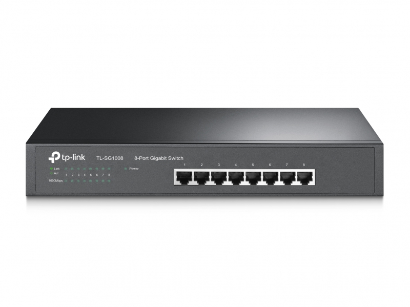TP-Link TL-SG1008, 8-port Gigabit Switch, 8 10/100/1000M RJ45 Ports, 1U Rack-Mountable Steel Case, 3 Year Warranty