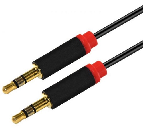 Astrotek AT-3.5MMAUX-2, Stereo 3.5mm Flat Cable Male to Male Black with Red Mold, 2m, 1 Year Warranty