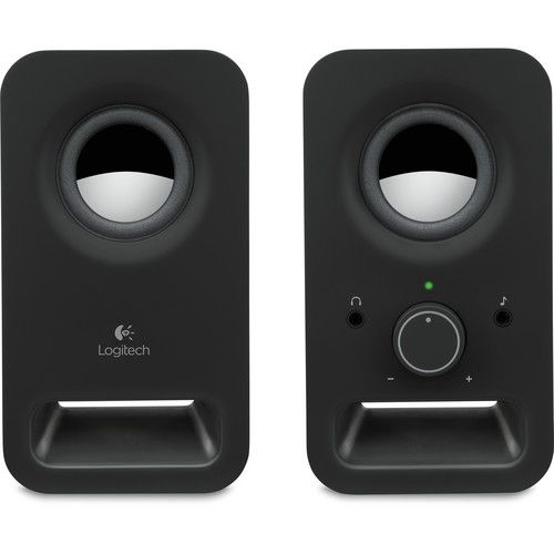 Logitech 980-000862, Z150 Multimedia Speakers, Twin 2.0 dual input multimedia speakers, 6 watts peak power, headphone jack, Midnight Black, 2 Years