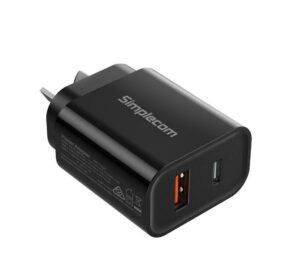 Simplecom CU220, Dual Port PD Fast Wall Charger, 1x USB-A, 1xUSB-C, 20W, Black, 1 Year Warranty