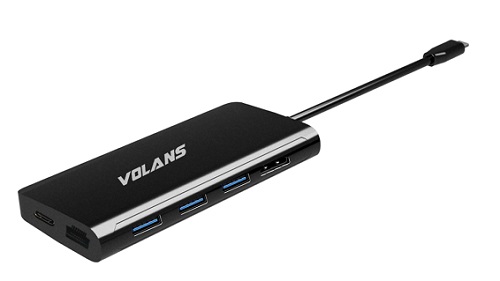 Volans VL-UCH3CLR, Aluminium USB-C Multiport Adapter, Power Delivery, HDMI2.0, LAN, 3xUSB3.0, Card Reader, 1 Year