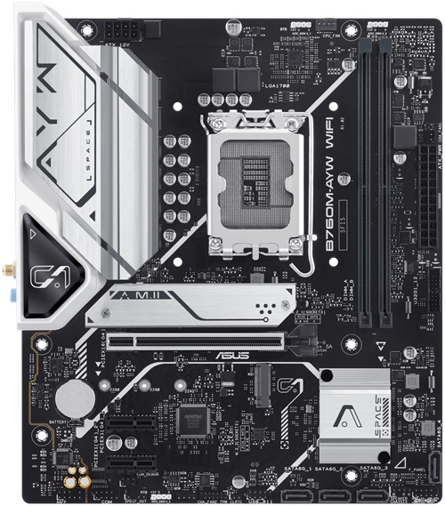 Asus B760M-AYW WIFI, mATX, Intel LGA 1700, 2xDDR5, 2xM.2+4xSATA 6Gb/s, RAID, 3xPCIe, 1xHDMI, GbE LAN, Wireless AX+Bluetooth, 4xUSB3.0, 2xUSB2.0, 3 Year Warranty - Image 2