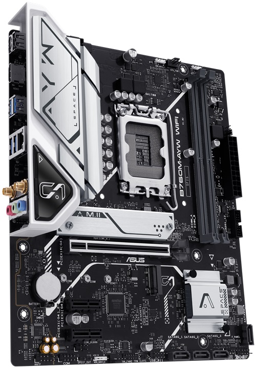 Asus B760M-AYW WIFI, mATX, Intel LGA 1700, 2xDDR5, 2xM.2+4xSATA 6Gb/s, RAID, 3xPCIe, 1xHDMI, GbE LAN, Wireless AX+Bluetooth, 4xUSB3.0, 2xUSB2.0, 3 Year Warranty - Image 3