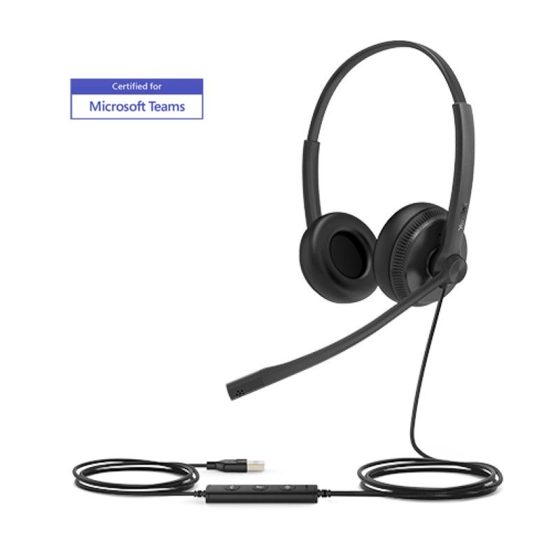 Yealink UH34-DUAL-TEAMS, Professional Headset, Stereo, Noise Canceling, USB-A, Wired, Black, 2 Year Warranty
