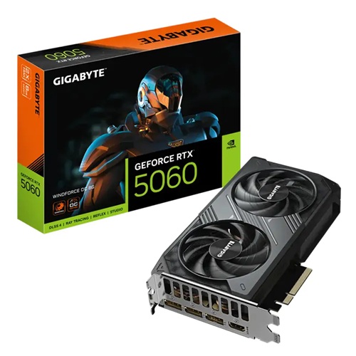 Gigabyte GV-N5060WF2OC-8GD, Nvidia GeForce RTX 5060 WINDFORCE OC, 8GB GDDR7, Core Clock: 2512MHz, Cuda Core: 3840, 1xHDMI, 3xDP, PSU: 450W, PCIe5.0, 3 Year Warranty