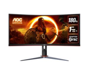 AOC CU34G4, 34" WQHD VA Curved Ultrawide Gaming Monitor, 3440x1440, 21:9, 1ms, 180Hz, Adaptive Sync, 2xHDMI, 1xDP, USB, VESA, Height Adjustable, Pivot, Swivel, Tilt, 3 Year Warranty