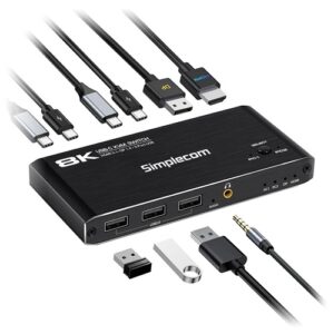 Simplecom KM470, 2 Port USB-C KVM Switch 8K Docking Station, HDMI 2.1, DP for Laptop Tablet, 1 Year Warranty
