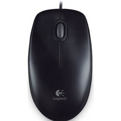Logitech 910-006605, B100 Optical Mouse, Wired, 1000 dpi, USB, Black, 3 Year Warranty