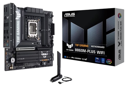ASUS TUF GAMING B860M-PLUS WIFI, Micro ATX, Intel Socket LGA1851, 4xDDR5, 3xM.2+4xSATA 6G, Raid, 1xPCI5.0, 1xHDMI, 1xDP, Wifi7, 6xUSBA, 1xUSBC, 3 Year Warranty