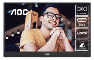 AOC 16T20, 15.6" FHD IPS Portable Monitor, 1920x1080, 16:9, 1xHDMI, 2xUSB-C, Speakers, VESA, Tilt, 3 Year Warranty