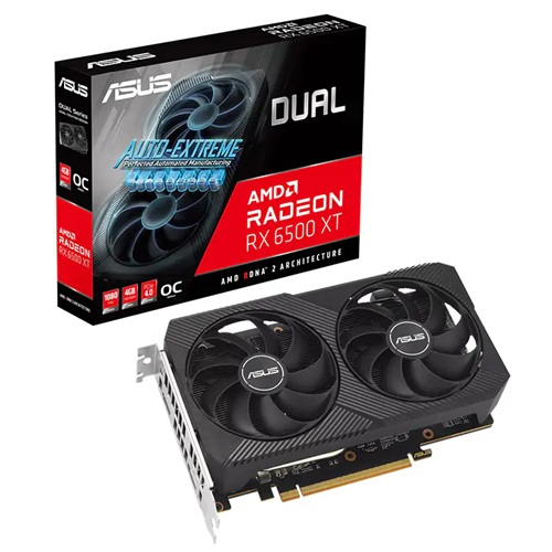 Asus DUAL-RX6500XT-O4G-V2, AMD Radeon RX 6500 XT V2 OC Edition, 4GB GDDR6, Core Clock: 2520MHz, Cuda Core: 1024, 1xHDMI, 1xDP, PSU: 500W, PCIe4.0, 3 Year Warranty