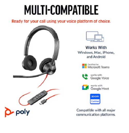 HP/Poly 8X220AA, Blackwire 3320 MS, Wired Stereo Headset, USB-C/A, 2 Year Warranty - Image 2