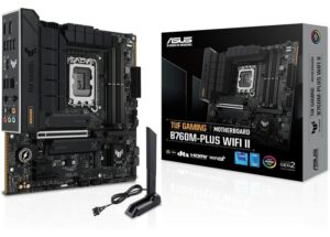 Asus TUF-GAMING-B760M-PLUS-WIFI-II, Micro ATX, Intel LGA1700, 4xDDR5, 3xM.2, 4xSATA 6Gb/s, RAID, 3xPCIe, 1xHDMI, 1xDP, 2.5GbE Ethernet, Wireless AX+Bluetooth, 1xUSB-C, 3xUSB-A, 3xUSB2.0, 3 Year Warranty