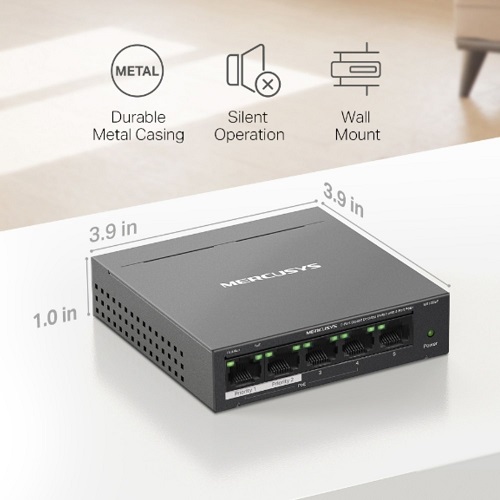 TP-Link MS105GP, Mercusys MS105GP 5-Port Gigabit Desktop Switch with 4-Port PoE+, 10/100/1000 Mbps RJ45 ports, Up to 250 m, 5 Year Warranty - Image 4
