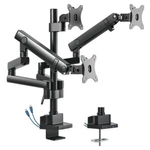 Brateck  Triple Monitor Aluminum Slim Pole Held Mechanical Spring Monitor Arm, LDT20-C036UP,1 Year