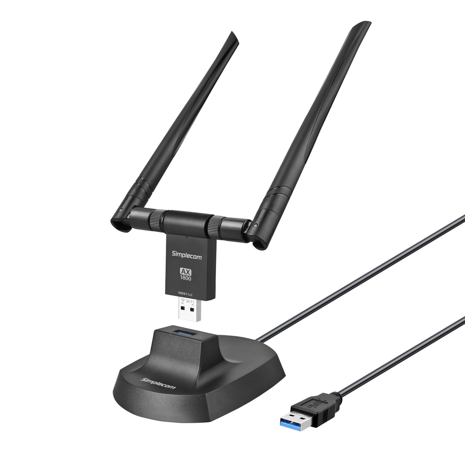 Simplecom NW811V2, AX1800 Dual Band Wireless AX USB Adapter, 2xHigh Gain Antennas, 1 Year Warranty