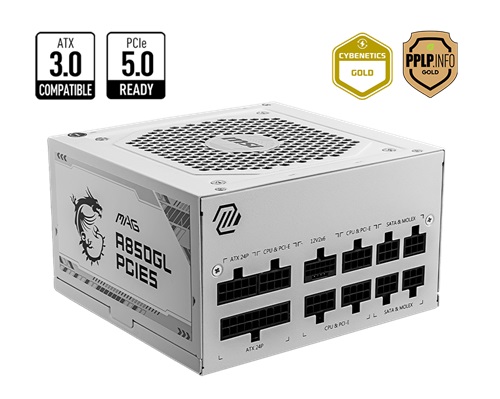 MSI MAG A850GL PCIE5 WHITE, 850W MSI PSU - MAG A850GL PCIE5 WHITE - ATX3.0 80 PLUS GOLD CERTIFIED, FULL MODULAR. 7yrs - Image 2