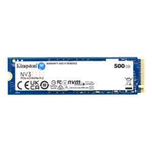 Kingston SNV3S/500G, NV3 M.2 2280 PCIe 4.0 NVMe SSD, 500GB, Read Speed: 5000MB/s, Write Speed: 3000MB/s, MTBF: 2,000,000 Hours, 3 Year Warranty