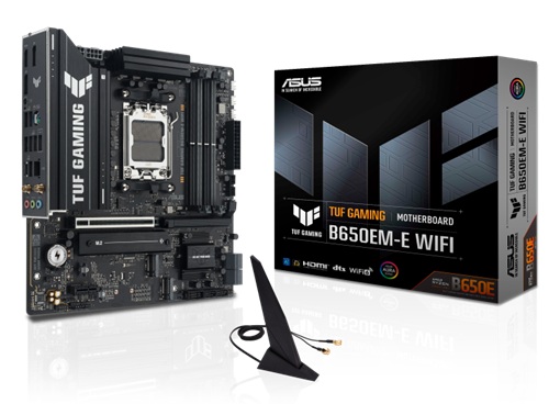 ASUS TUF Gaming B650EM-E WiFi, Micro ATX, AMD AM5, 4xDDR5, 3xM.2, 4xSATA 6Gb/s, RAID, 1xHDMI, 2xDP, 1xPCIe, LAN, Wireless AX+Bluetooth, 1xUSB-C, 7xUSB-A, 3 Year Warranty