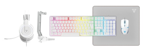 Fantech KBFTP51WH, P51 5 in 1 Power Bundle, Includes Shikari K515 Gaming Keyboard, Crypto VX7 Gaming Mouse, Vigil MP356 Medium Mousepad, Flash HQ53 Gaming Headset, Tower II AC304 Headset Stand, Space White, 1 Year Warranty