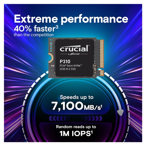Crucial CT1000P310SSD2, P310 1TB M.2 2230 NVMe SSD 7100/6000 MB/s 1M IOPS 220TBW 2M MTTF for MS Surface Pro Valve Steam Deck Asus Rog Ally Lenovo Legion Go MSI Claw, 10 Year Warranty - Image 5
