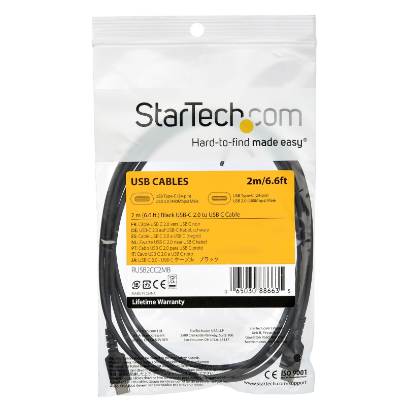 StarTech RUSB2CC2MB, USB-C Charging Cable, 2m, Black, 1 Year Warranty - Image 4