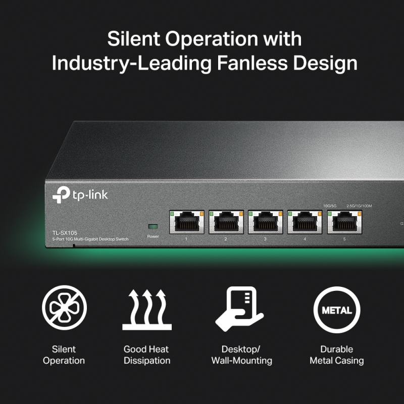 TP-Link TL-SX105, 10G Desktop Switch, 5 Ports, Switching Capacity: 100 Gbps, 5 Year Warranty
- Image 7