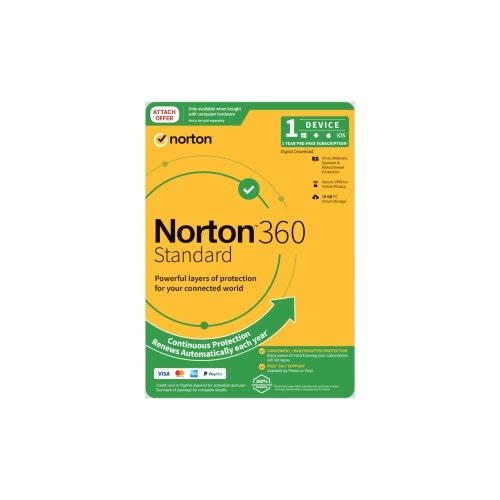 Norton 21432798, 360 Standard 10GB AU 1 User 1 Device ESD Version-Keys Via Email, 1 Year