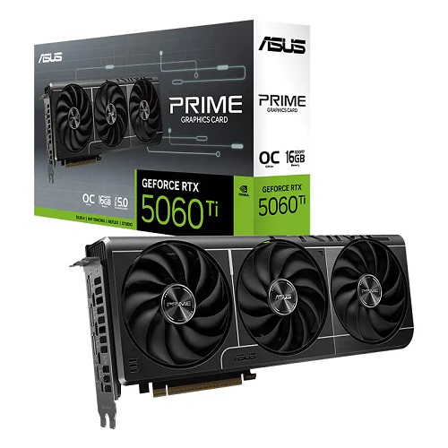 Asus PRIME-RTX5060TI-O16G, Nvidia GeForce RTX 5060 Ti, 16GB GDDR7, Core Clock: 2647MHz, Cuda Core: 4608, 1xHDMI, 3xDP, PSU: 550W, PCIe5.0, 3 Year Warranty