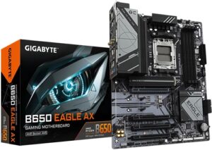 Gigabyte B650 EAGLE AX, B650 AMD AM5, 4x DDR5, 3x PCI-E x16 4.0/3.0, 3x M.2, 4x SATA, 2x USB-A 3.2, 1x USB-C 3.2, 1x DisplayPort 1.4, 1x HDMI 2.1, ATX, WiFi 6E, BT 5.3, 1GbE LAN, EZ-Latch M.2 Connectors, Smart Fan 6, 3 Year Warranty