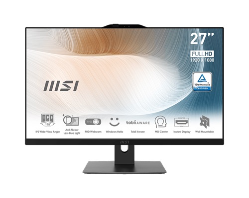 MSI MODERN AM272P 12M-1052AU, AIO, 27", FHD Screen, Intel i5-1235U/D4, 16GB DDR5 RAM, 1TB NVMe SSD, Webcam, Keyboard+Mouse, Wireless AX+Bluetooth, Windows11 Pro, Black, 3 Year Onsite Warranty
