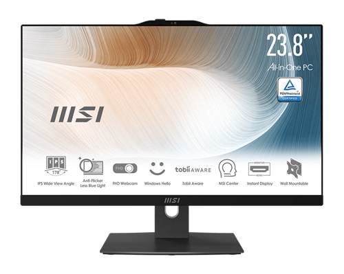 MSI MODERN AM242P 12M-1611AU, AIO, 23.8", FHD Screen, Intel i5-1235U/D4, 16GB DDR5 RAM, 1TB NVMe SSD, Webcam, Keyboard+Mouse, Wireless AX+Bluetooth, Windows11 Pro, Black, 3 Year Onsite Warranty