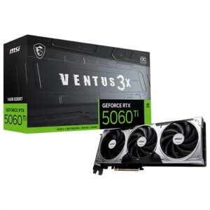 MSI GEFORCE RTX 5060 TI 16G VENTUS 3X OC, Nvidia GeForce RTX 5060 Ti, 16GB DDR7, Core Clock: 2617MHz, Cuda Core: 4608, 1xHDMI, 3xDP, PSU: 600W, PCIe5.0, 3 Year Warranty