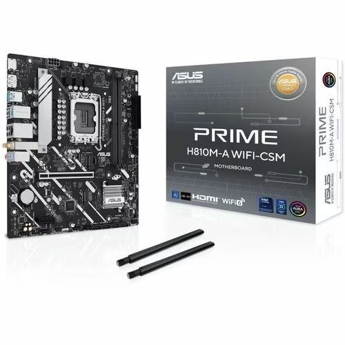 Asus PRIME H810M-A WIFI-CSM, Micro ATX, Intel Socket LGA1851, 2xDDR5, 2xPCIe 4.0, 2xM.2+4xSATA, 1xDP, 1xHDMI, 1xGbE LAN, Wireless AX+Bluetooth, 2xUSB 3.0, 4xUSB 2.0, 3 Year Warranty