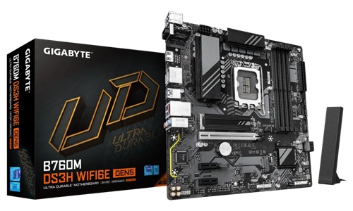 Gigabyte GA-B760M DS3H WF6E GEN5, B760, 4x DDR5, 1x PCI-E 5.0 x16, 2x M.2, 4x SATA3, 3x USB 3.2, 1x USB-C 3.2, HDMI 2.1, 2x DisplayPort 1.2, Micro ATX, WIFI 6E, BT v5.3, 2.5GbE, Smart Fan 6, 3 Year Warranty