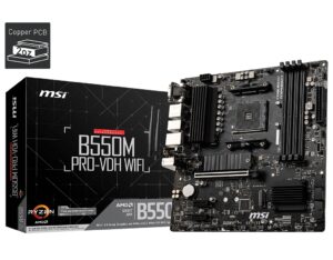 MSI B550M PRO-VDH WIFI, Micro ATX, AMD AM4, 4xDDR4, 2xM.2+4xSATA 6Gb/s, RAID, 3xPCIe, 1xHDMI, 1xDP, 1xD-Sub, GbE LAN, Wireless AC+Bluetooth, 2xUSB2.0, 4xUSB3.0, RGB, 3 Year Warranty