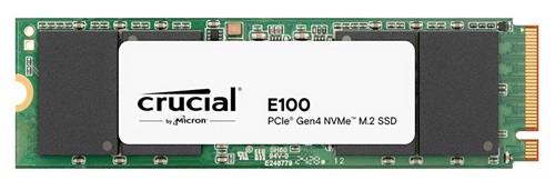 Crucial CT480E100SSD8, E100, 480GB, Gen4 NVMe SSD, M.2 PCIe4, 4700/2500 MB/s R/W, 100TBW, 350K/460K IOPS, 1.5M hrs MTTF, 3 Year Warranty