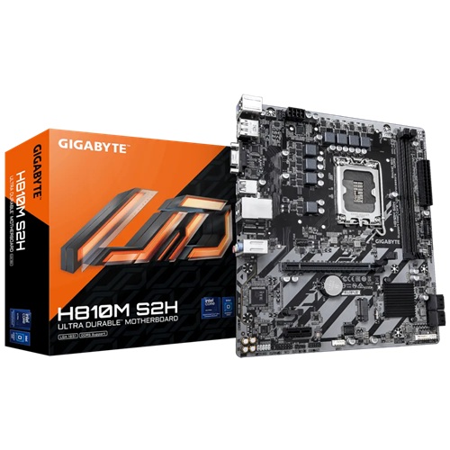 Gigabyte H810M S2H, Micro ATX, Intel LGA 1851, 2xDDR5, 1xM.2, 4xSATA 6Gb/s, RAID, 2xPCIe, 1xHDMI, 1xDP, 1xD-Sub, GbE LAN, 1xUSB 3.2, 5x USB 2.0, 3 Year Warranty